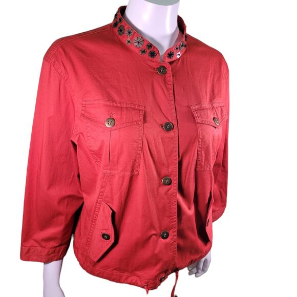 Ruby Rd Red Mandarin Collar Jacket Sz 16 Statement Blazer Modern Contemporary - Picture 9 of 10